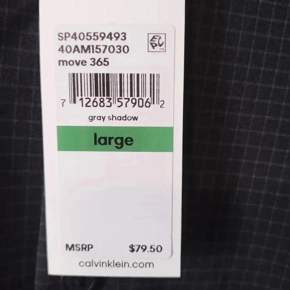 Calvin Klein Move 365 Long Sleeve Button Up NWT - Lg - Picture 5 of 11